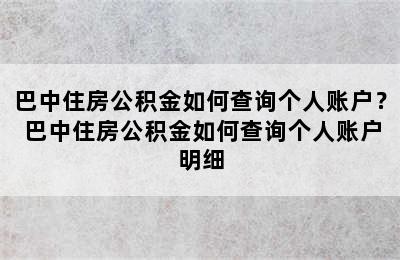 巴中住房公积金如何查询个人账户？ 巴中住房公积金如何查询个人账户明细